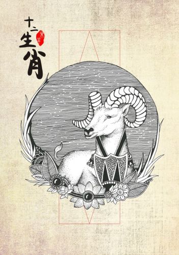 原创黑白生肖插画(12只全)~未羊