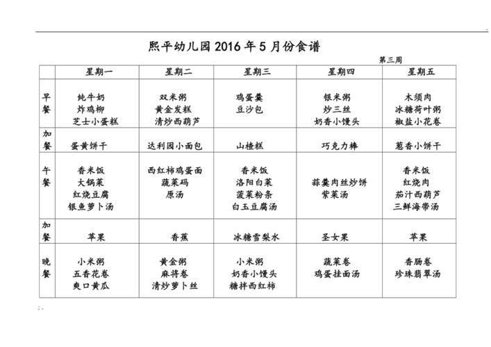 幼儿园食谱菜单
