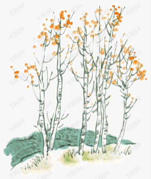 彩墨杨树的素材免抠写意国画中国画大写意国画树画宣纸国画