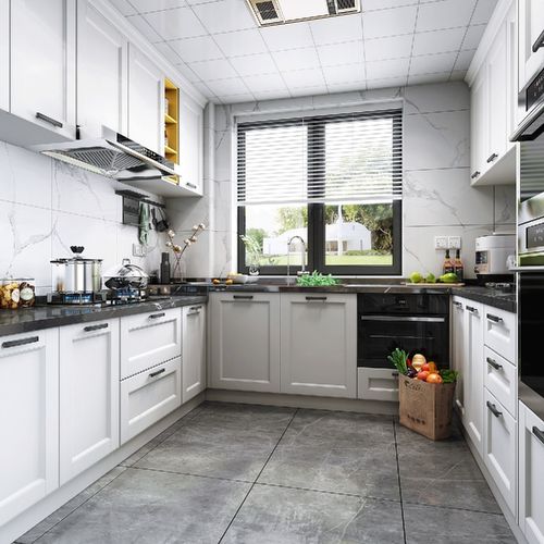 墙面白色墙砖,厨房干净整洁.