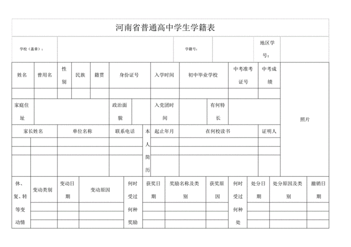 河南省普通高中学生学籍表pdf5页