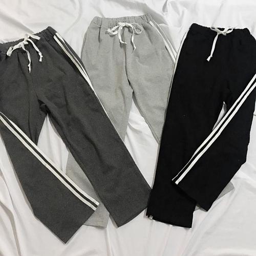 棉 基础款 百搭宽松运动风九分裤侧白条两道杠运动休闲裤女