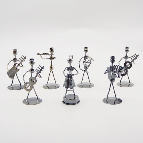 创意铁艺人偶摆件 小铁人乐队铁丝人物摆设音乐人偶_.