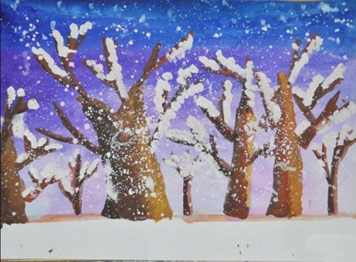 冬天的雪景简单又漂亮儿童画