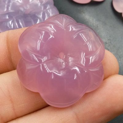 平价玉器 粉色玉髓玛瑙兰花吊坠 玉兰花挂件