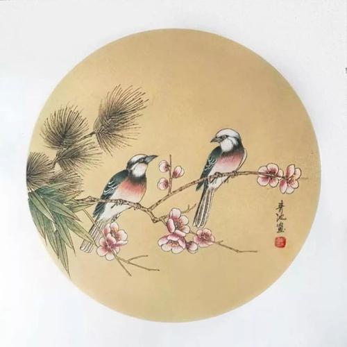 欣赏戴青池工笔花鸟圆扇小品52图格调高雅清淡