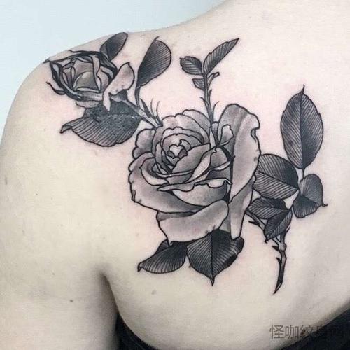 new school后背玫瑰纹身图案