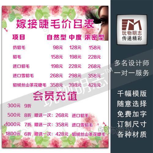 美容微整形装饰美睫嫁接睫毛价目表价格表活动宣传海报画相框1637