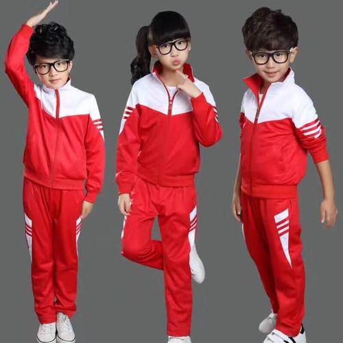 白红色校服现货批发小学生校服中学生校服厂家直销样品免费