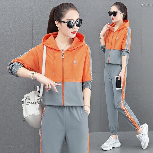 均妮春秋季中青年运动套装女春秋装两件套韩版连帽卫衣大码休闲运动装