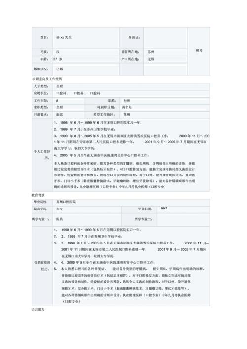 口腔医学科专业个人简历模板.docx 2页