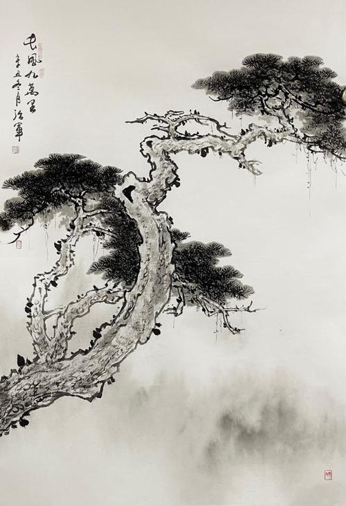 著名画家童治军画松