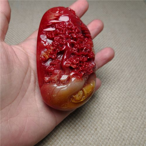 鸡血石手把件男士山水把件大手把件玉石寿山石文玩把件琉璃工艺品