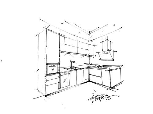 【橱柜手绘设计】第23节——l形橱柜2(两点透视)