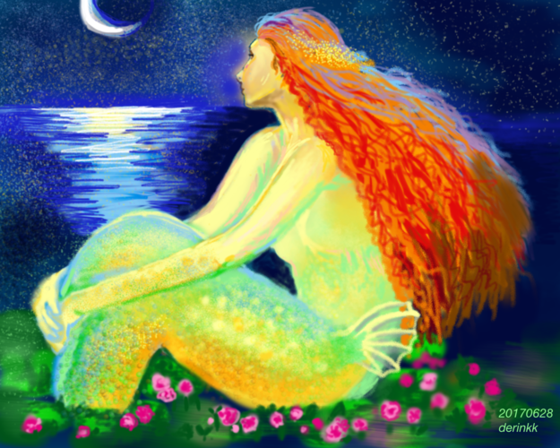 临摹一幅油画,好美丽的人鱼公主.
