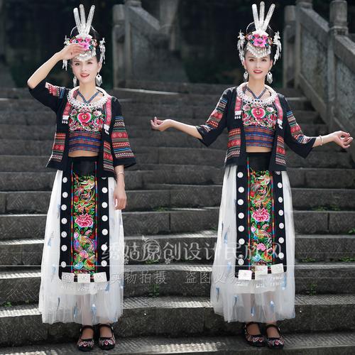 绣姑新款苗族服装少数民族服饰银饰长裙舞蹈演出民族