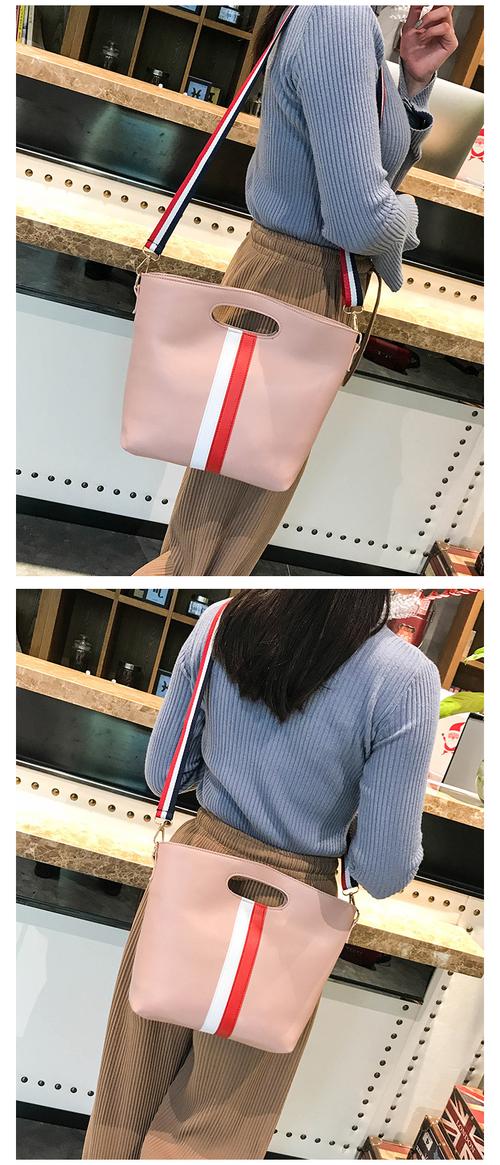 跨境专供女包2018春季新款百搭撞色彩带水桶包简约女式单肩斜跨包