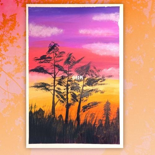 水粉画黄昏日落_夕阳_水粉画_风景画_文化_绘画