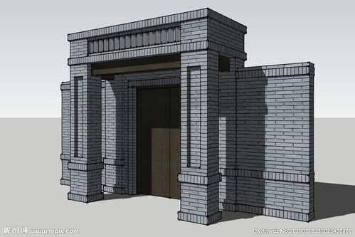 中式庭院门su草图大师模型图片