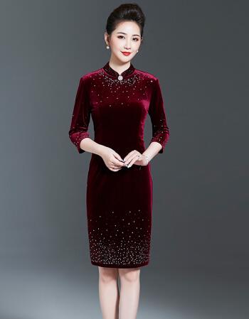 婚礼妈妈装高档礼服小个子旗袍秋装新款中年妇女喜婆婆儿子结婚穿的