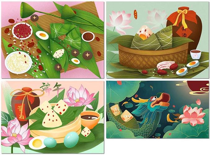 端午节插画粽子划龙舟治愈手绘卡通插图插画psd海报模板素材设计