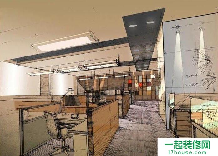 办公室马克笔手绘效果图