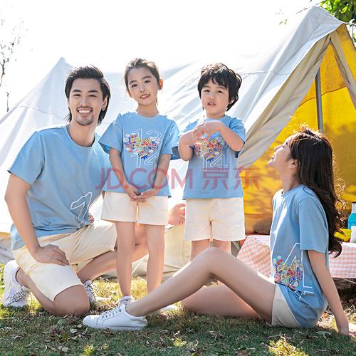 yp 亲子装 亲子装夏季 男童女童亲子装短袖儿童套装一家三口四口t恤