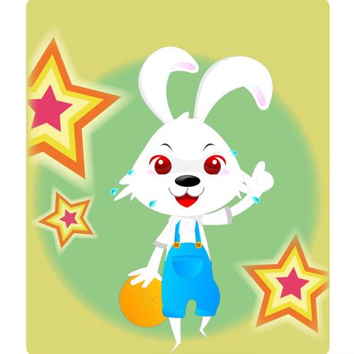 俏皮 小兔兔 抬手 指向前方 篮球 运球 出汗 开心 插图 插画 生肖兔子