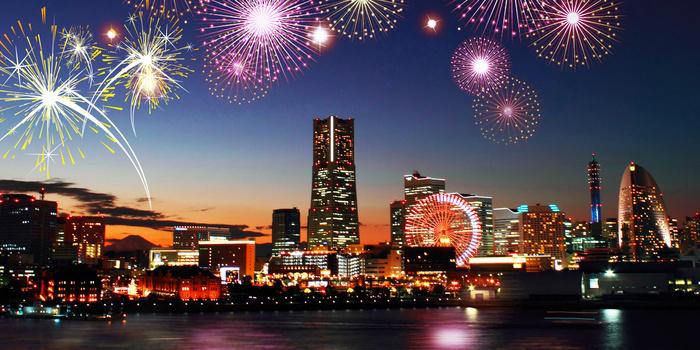 大气城市烟花庆祝夜景背景