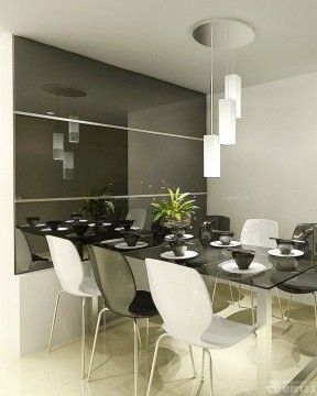 现代简约餐厅装修效果图 玻璃背景墙装修效果图片