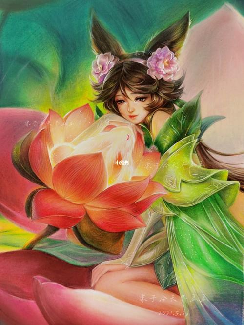 彩铅手绘嫦娥露花倒影_彩铅_手绘_王者荣耀_文化_绘画
