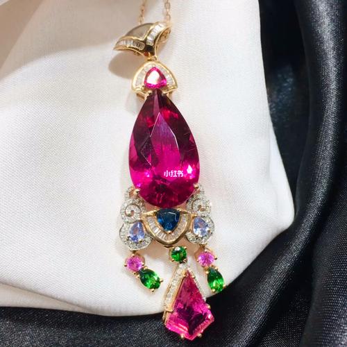 碧玺吊坠_碧玺_吊坠_蓝宝石_钻石_18k金_时尚_配饰