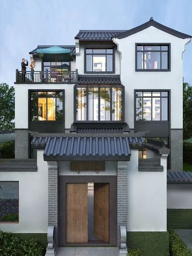 三层新中式徽派别墅设计图纸效果图_建筑_别墅_设计_农村别墅设计