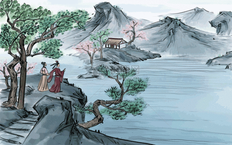 湖边古风情侣gif