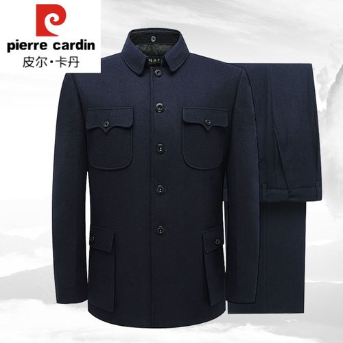 皮尔卡丹(匠心智造)针中青年人中山装男套装爸爸装中式中山服爷爷秋装