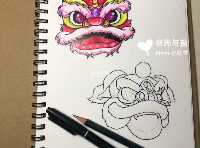 粉色萌萌哒舞狮线稿_萌萌哒_简笔画_简笔画教程_文化