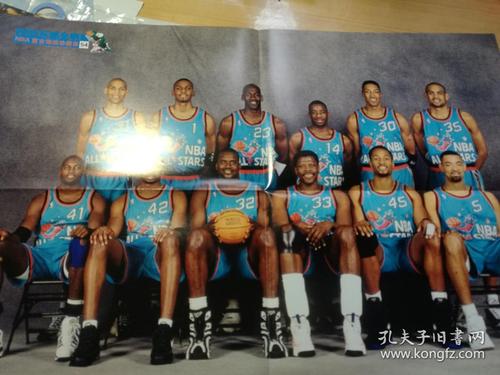 nba复古海报珍藏系54【1996东部全明星(乔丹,皮蓬,奥尼尔/易建联】
