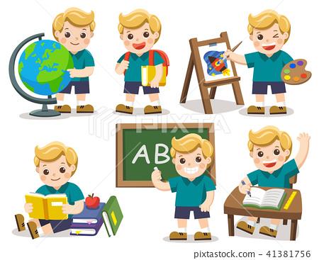 插图素材: a cute student study in school.