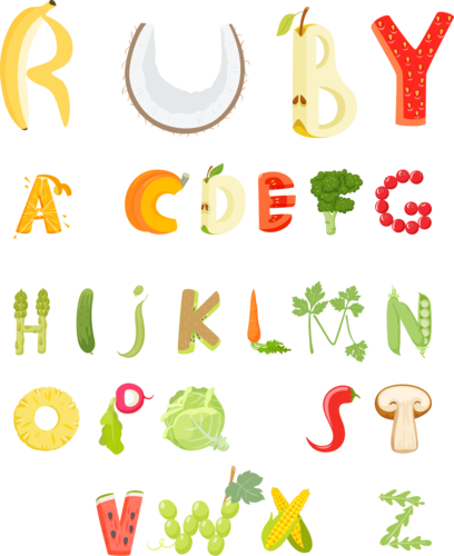 26个蔬菜水果字母设计矢量素材