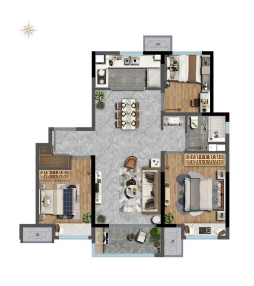 济南天桥区万科繁荣里户型图1-三室两厅一卫100㎡