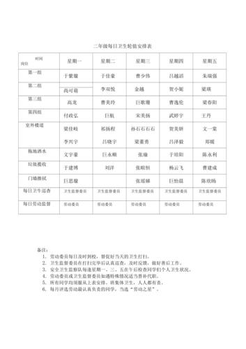 班级卫生安排表