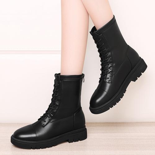 莱卡金顿女士靴子2020冬季新款马丁靴女厚底皮鞋英伦潮百搭加绒短靴