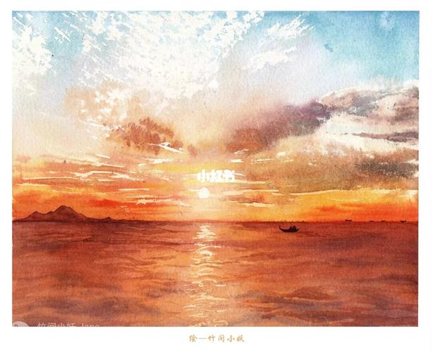 【小妖水彩】海上日出_水彩_日出_绘画_寻找小红书绘画大神_文化_绘画