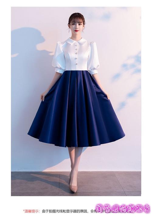 新款大合唱团演出服女长裙大学生诗歌朗诵比赛演讲服装主持人礼服白蓝