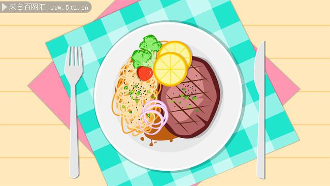 卡通手绘西餐牛排美食图片