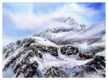 每天画唠# @曾哥水彩画 雪山过程一幅,给大家带来清凉的夏天[兔子]