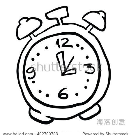 black and white alarm clock cartoon