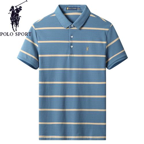 polosport男士条纹短袖翻领polo衫95棉翻领t恤衫蓝色xxxl