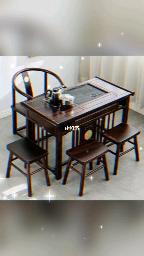 名称:刚果花梨木 黑檀色 新中式茶桌五件套_黑檀_家居