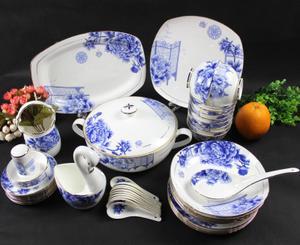景德镇陶瓷餐具套装58头餐具手描金青花釉中餐具碗礼品瓷